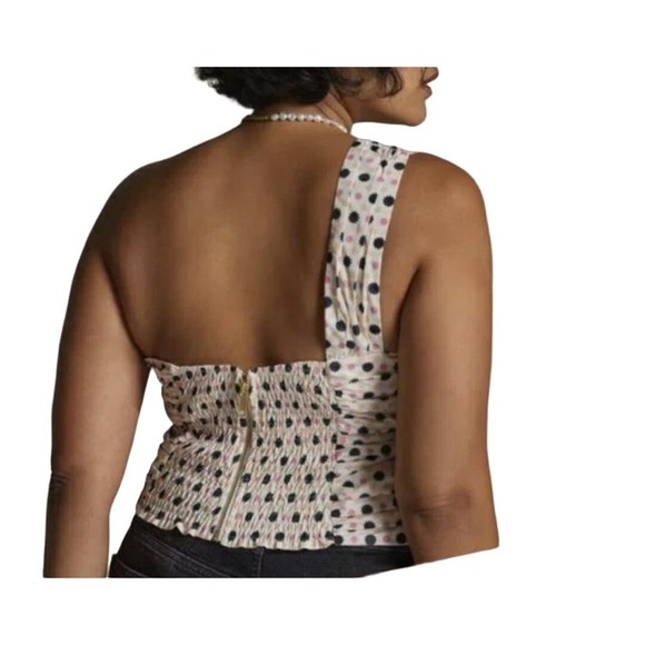 NWT Anthropologie Maeve Pink Polka Dot Bow Tie One Shoulder Tank Blouse Top 12 - Picture 4 of 6